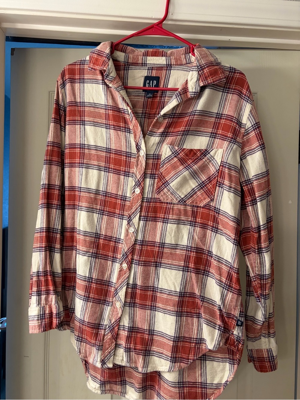 GAP Orange and Cream Plaid Button-Down Flannel